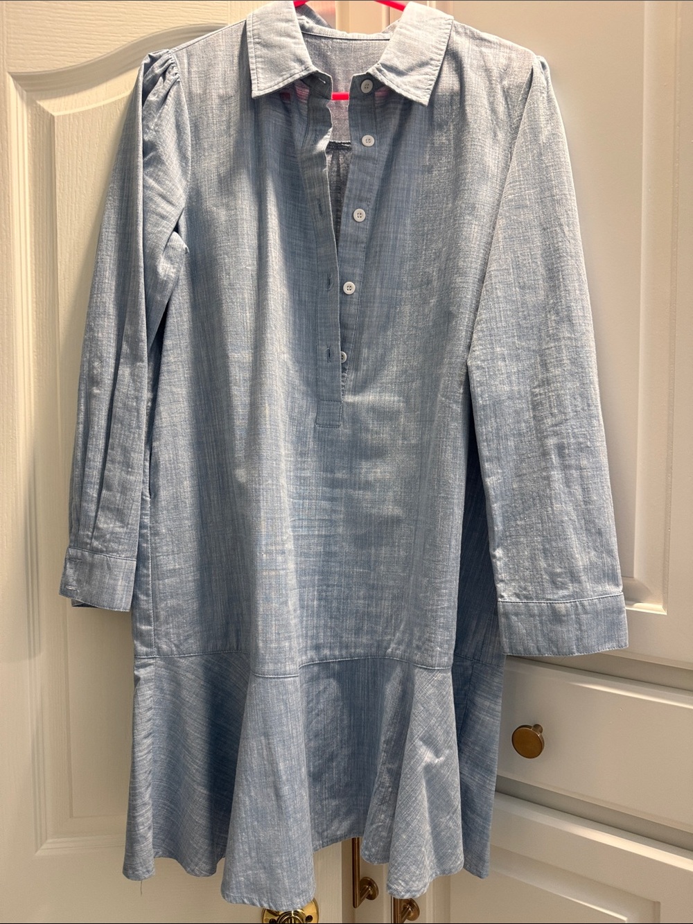 Light Blue Long-Sleeve Shirt Dress